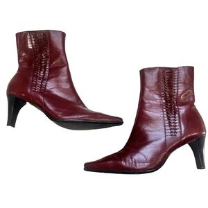 Elegant Burgundy Leather Ankle Boots Vintage Michelle D Square Toe Booties